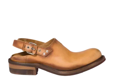 MIU MIU Women's Leather Sabot Work Boot "Brown"