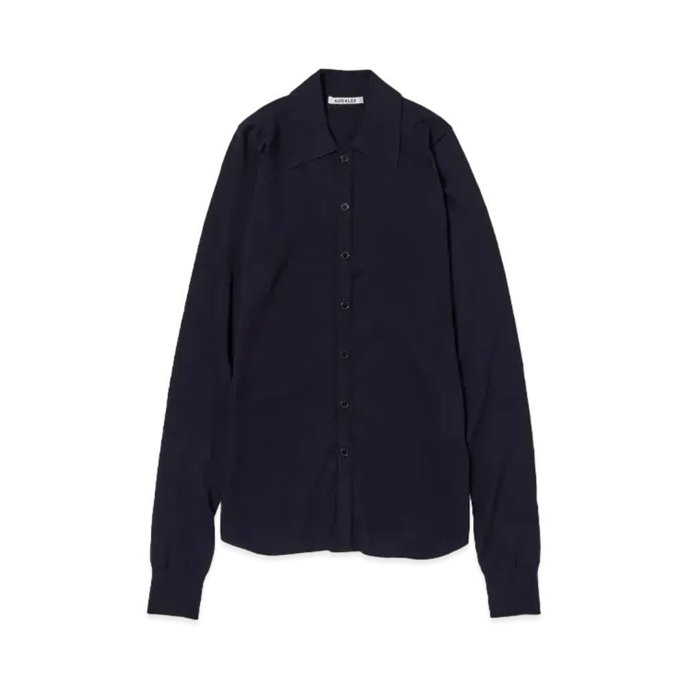AURALEE Super High Gauge Cotton Knit Shirt Cardigan "Dark Navy"