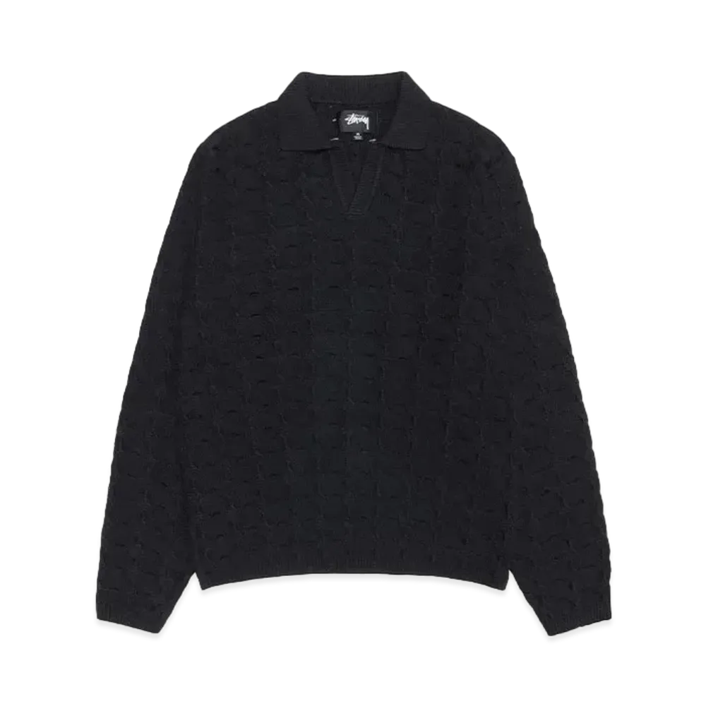 Stussy Open Knit Collared Sweater "Washed Black"