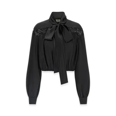 Saint Laurent Women's Lace Silk Shirt "Black"
