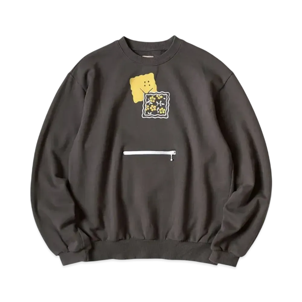 KAPITAL 30/- Fleece Cookie Pocket Crew Sweat "Charcoal"