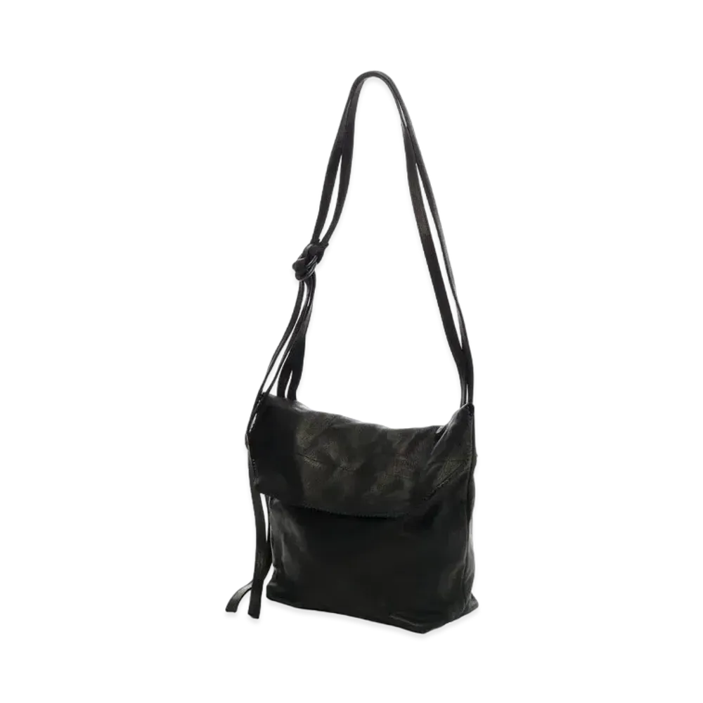 Yohji Yamamoto Pour Homme WASHED GOAT LEATHER FLAP SHOULDER BAG "Black"