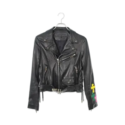 Chrome Hearts JJ Dean Sleeve Cross Patch Dagged Riders Leather Jacket "Black"