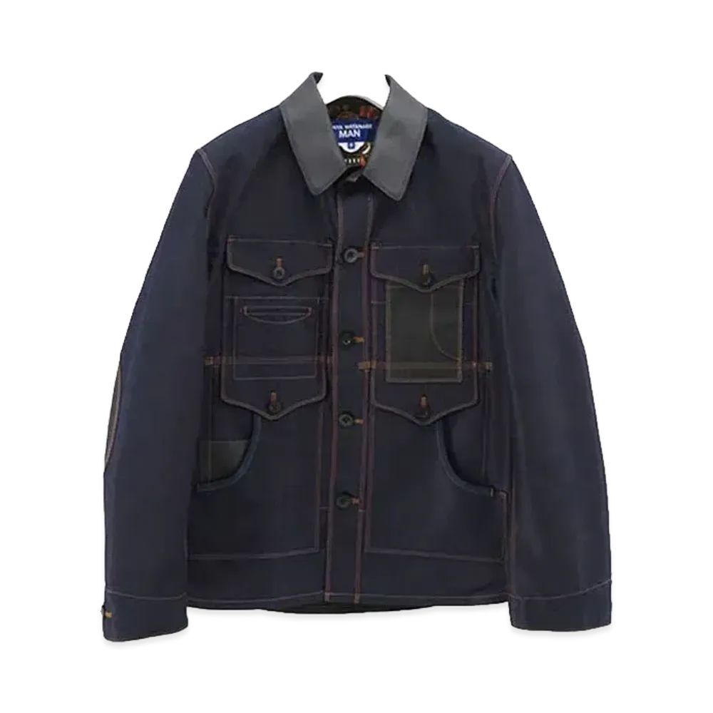 JUNYA WATANABE Cotton Ester Typewriter Denim x Cowhide Coverall "Navy"