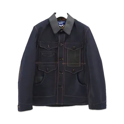 JUNYA WATANABE Cotton Ester Typewriter Denim x Cowhide Coverall "Navy"