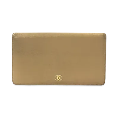 CHANEL Coco Mark Leather Wallet "Beige"