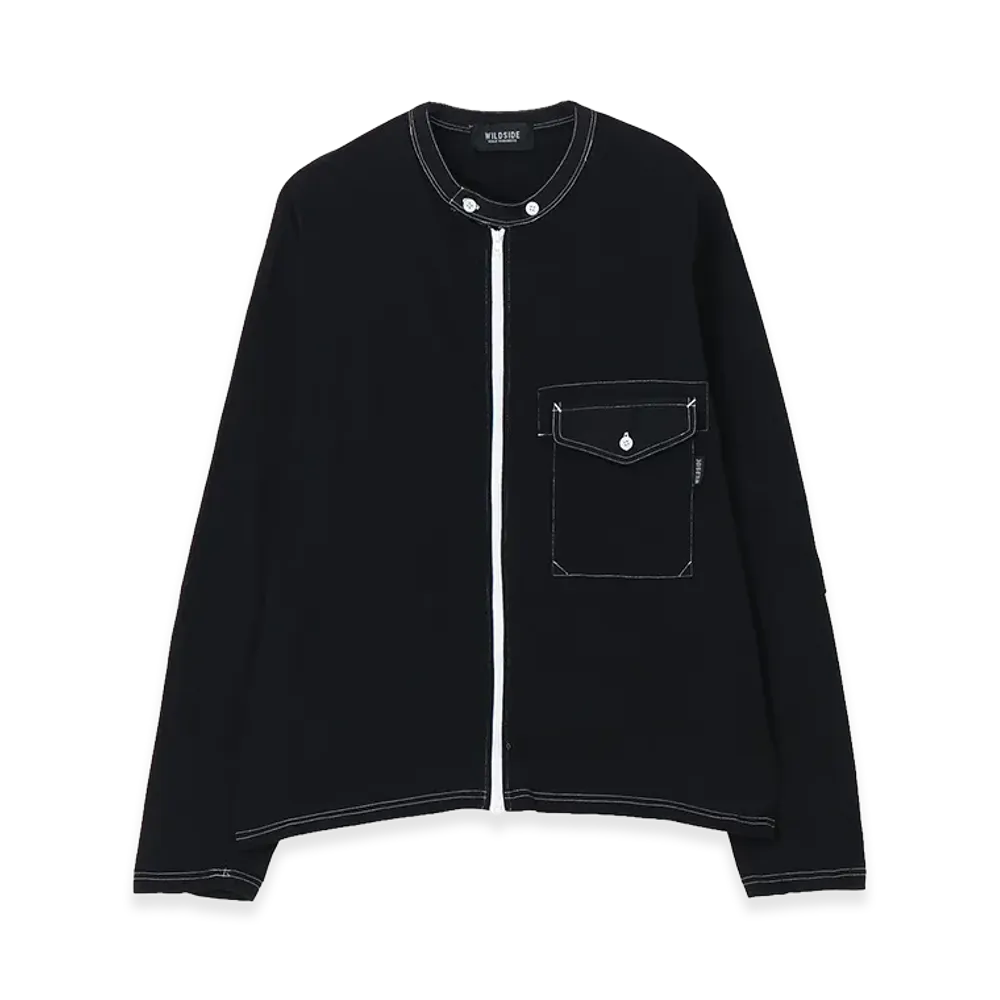 WILDSIDE YOHJI YAMAMOTO Cotton Jersey Full Zip Long Sleeve T-shirt (Garment Dye) "Black"