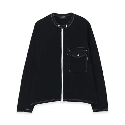 WILDSIDE YOHJI YAMAMOTO Cotton Jersey Full Zip Long Sleeve T-shirt (Garment Dye) "Black"