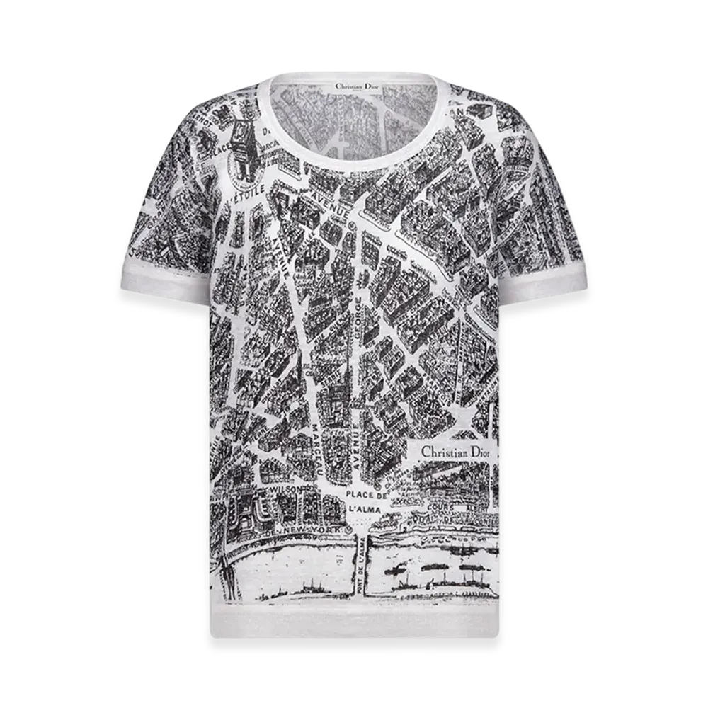ディオール ウィメンズ Tシャツ リネンカシミヤシルクニット プランパリモチーフ "ホワイト/ブラック" 324S28AM702_X0930