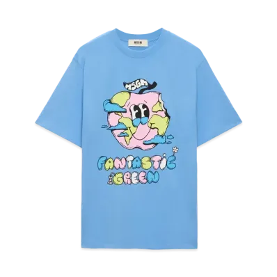 MSGM Organic Cotton Fantastic Green Burro Studio Light Blue T-Shirt "Light Blue"