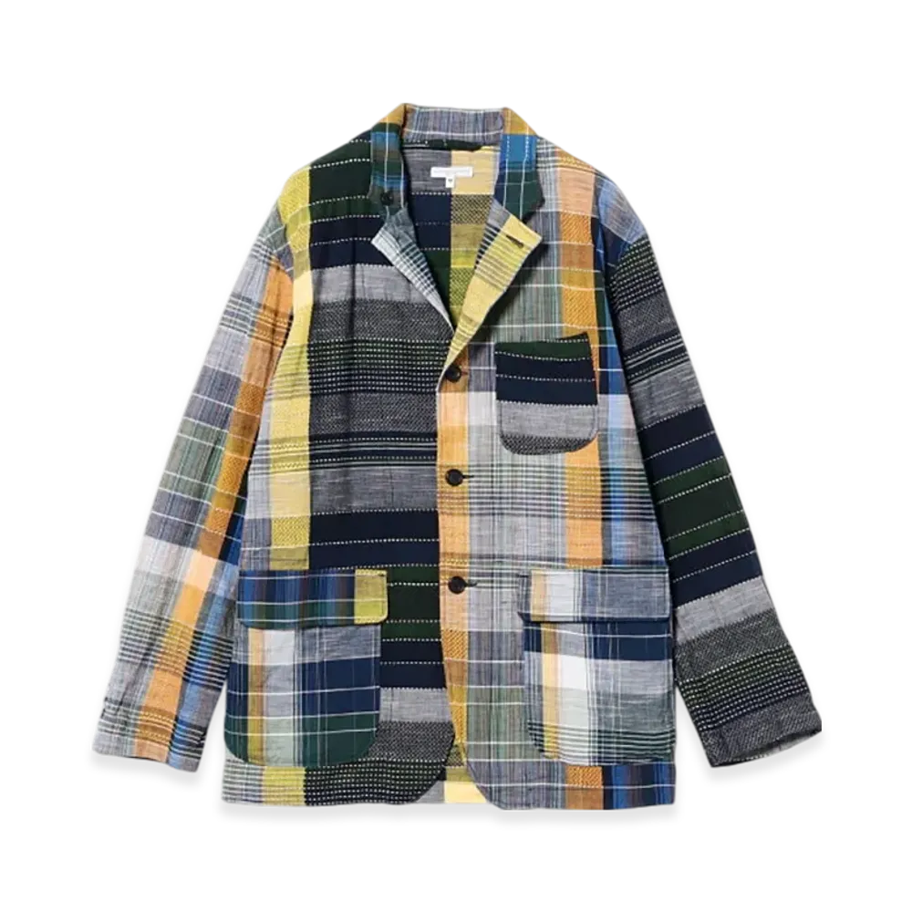 ENGINEERED GARMENTS Loiter Jacket - Madras Dobby Jacquard "Navy/Yellow/Green"
