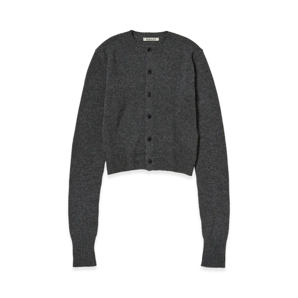 AURALEE Women's Light Cashmere Knit Crew-Neck Cardigan "Charcoal"