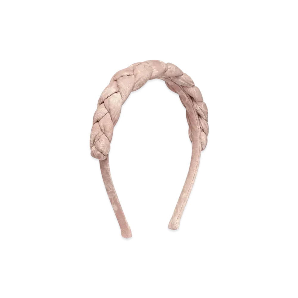 Dior Headband Pale Pink Tulle with Ivory Toile de Jouy Print