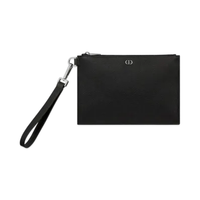 Dior A4 Pouch CD Icon Signature Grained Calfskin "Black"