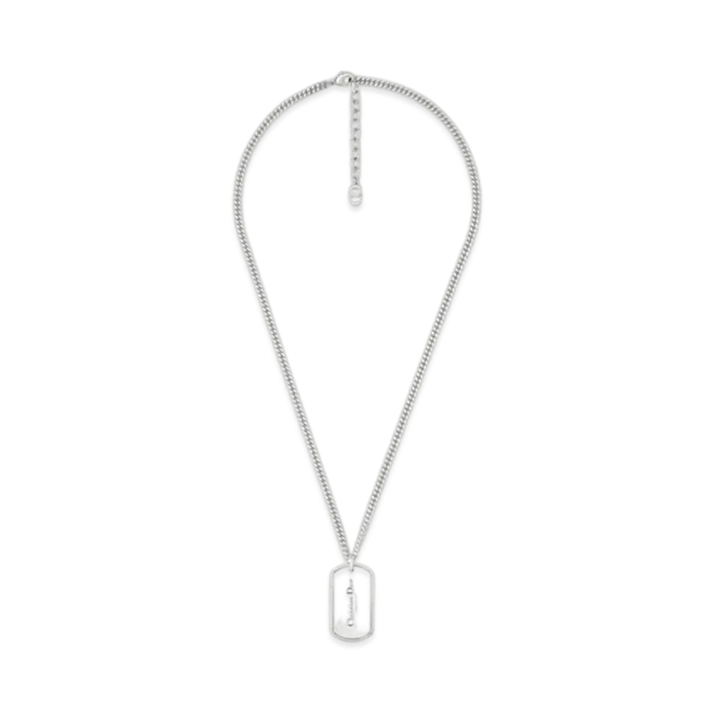 Dior CD Couture Plate Pendant Necklace Brass "Silver"