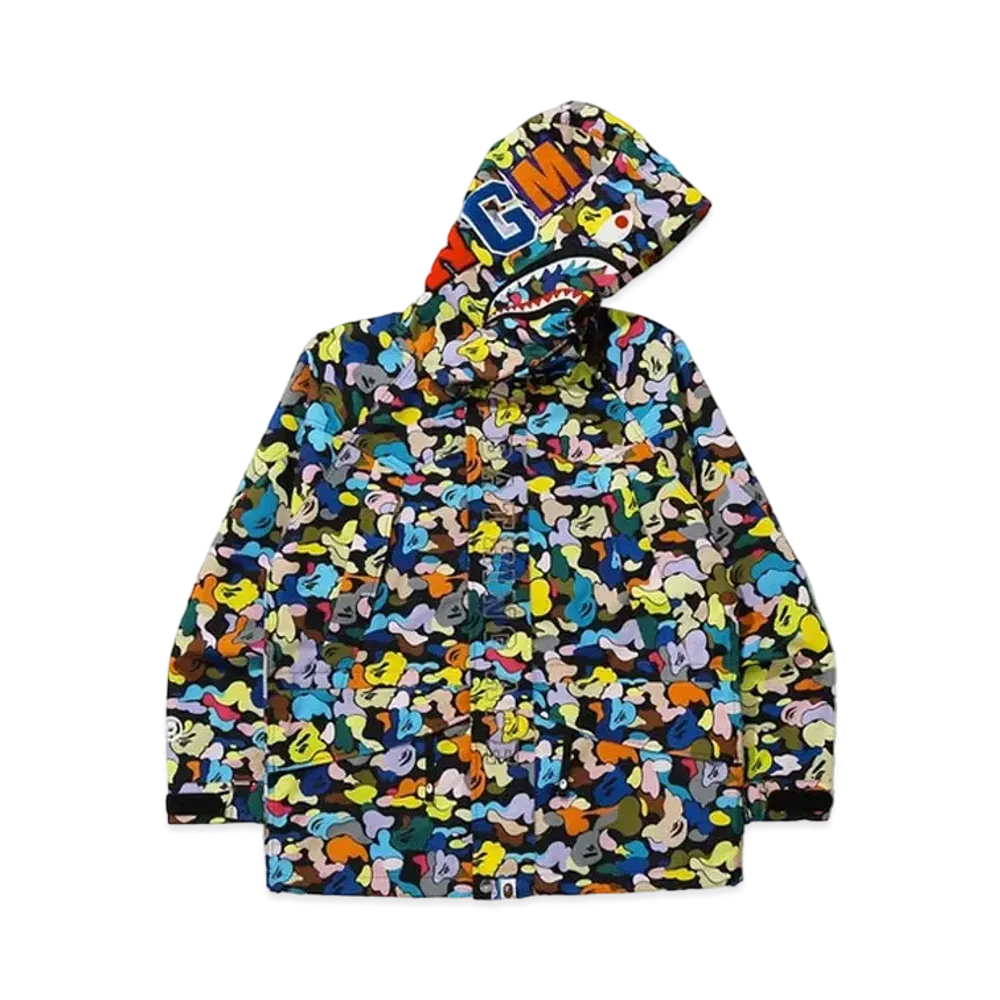 A BATHING APE Multi Camo Shark Snowboard Jacket "Black"