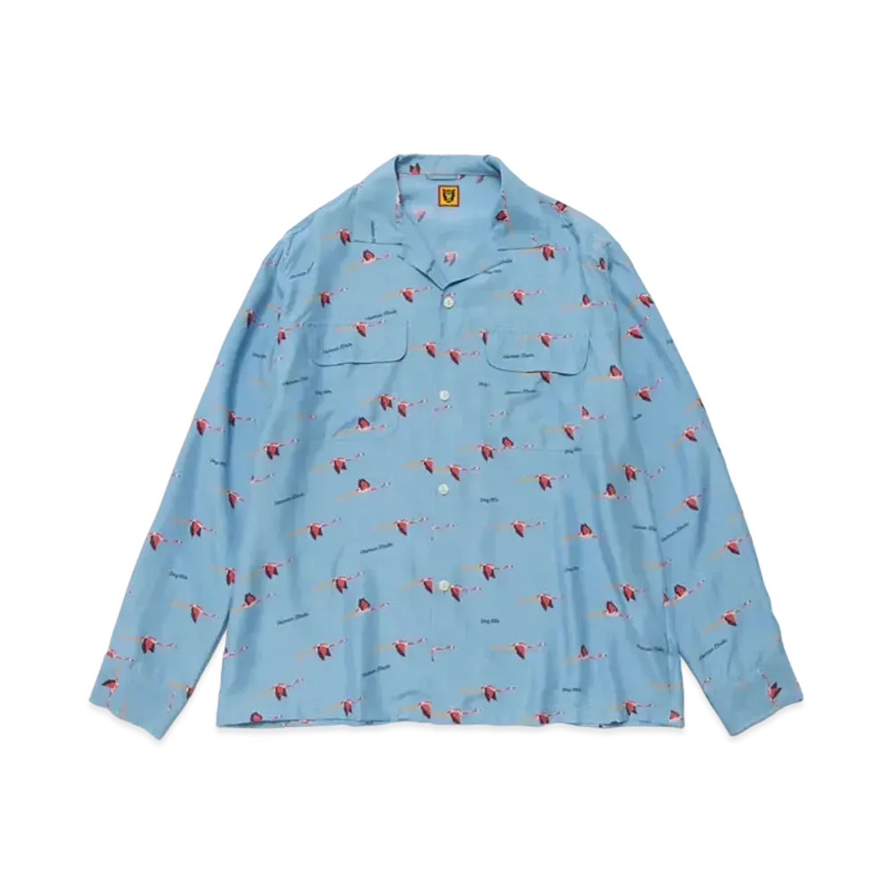 HUMAN MADE Flamingo Open Collar L/S Shirt "Blue"