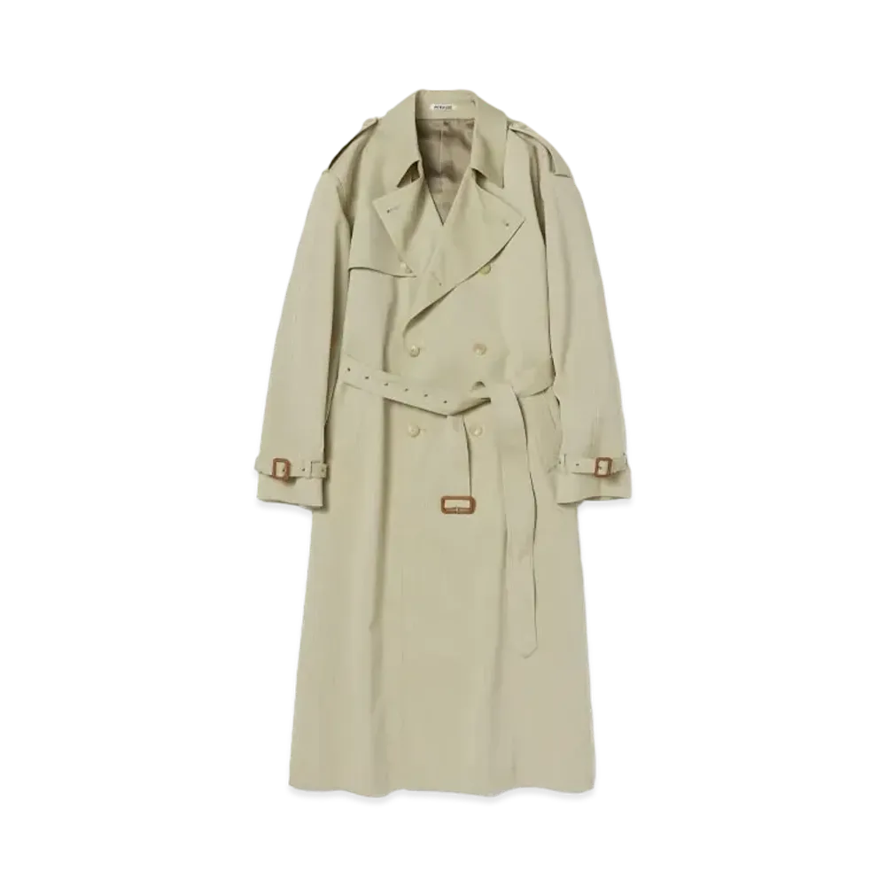 AURALEE Wool Cavarly Twill Laminate Trench Coat "Light Khaki"