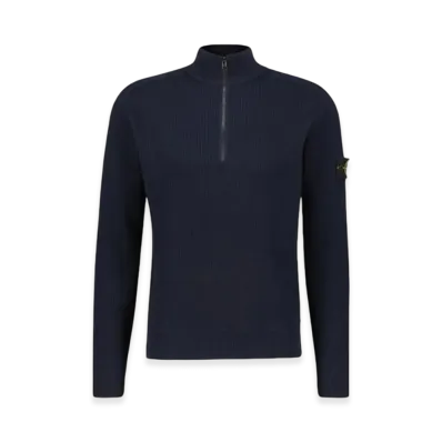 Stone Island 5100024 Ribbed Soft Organic Cotton Knit Polo Shirt with Ribbing and Stitch Motif - 25SS "Navy Blue"
