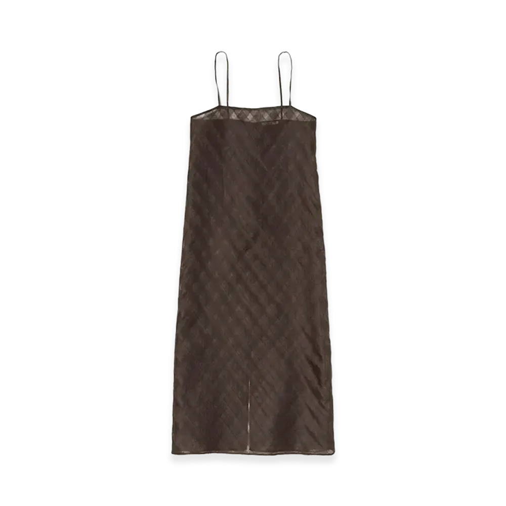 AURALEE Women's Sheer Silk Cotton Cut Jacquard Camisole Dress "Dark Brown"