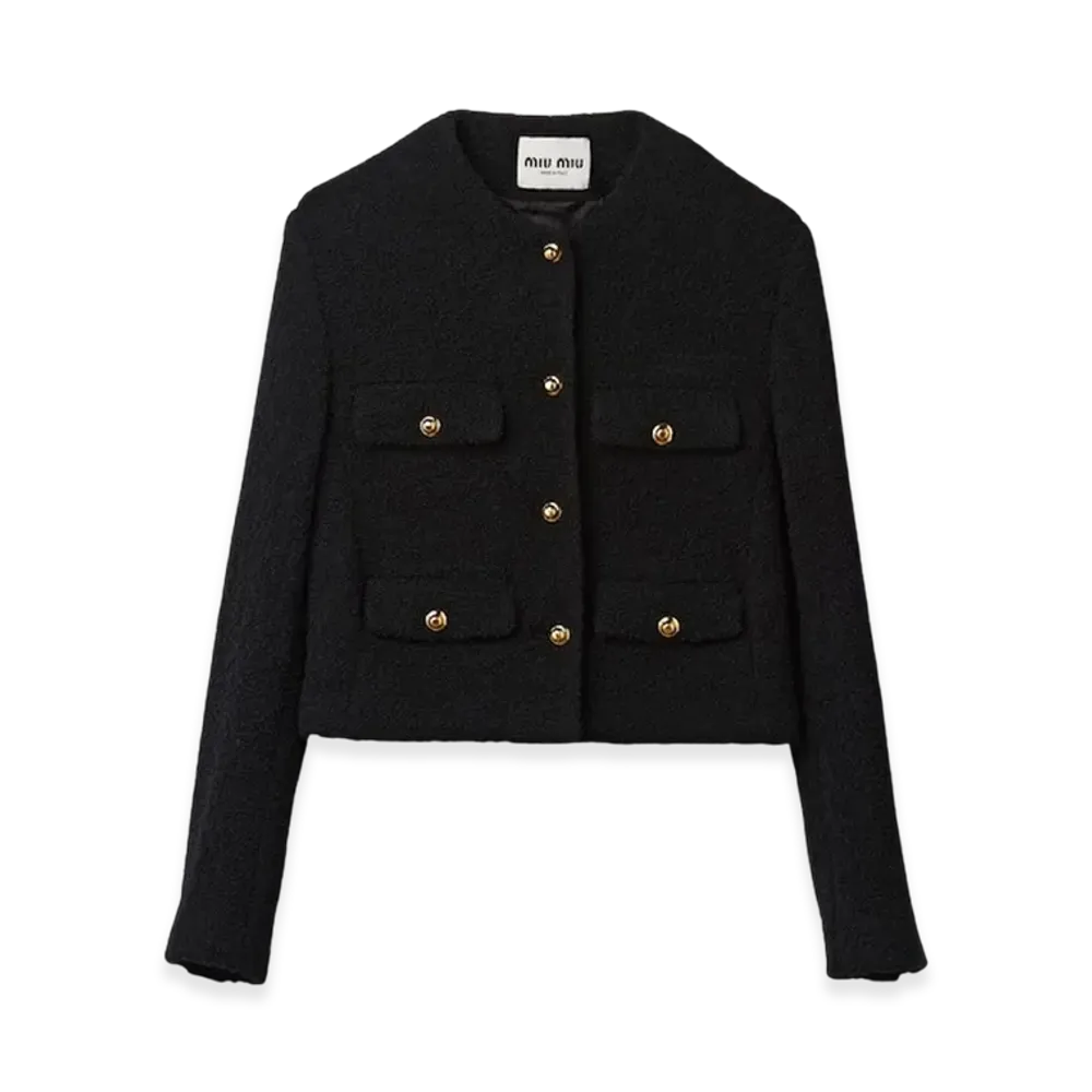 MIU MIU Women's Single Breasted Boucle Jacket "Black"