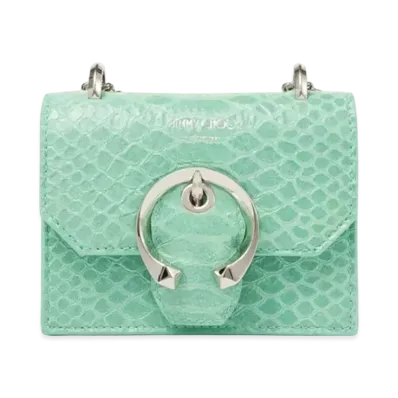 Jimmy Choo Mini Paris Gel Snake Printed Leather Super Mini Bag With Metal Buckle "Silver/Miami Mint"