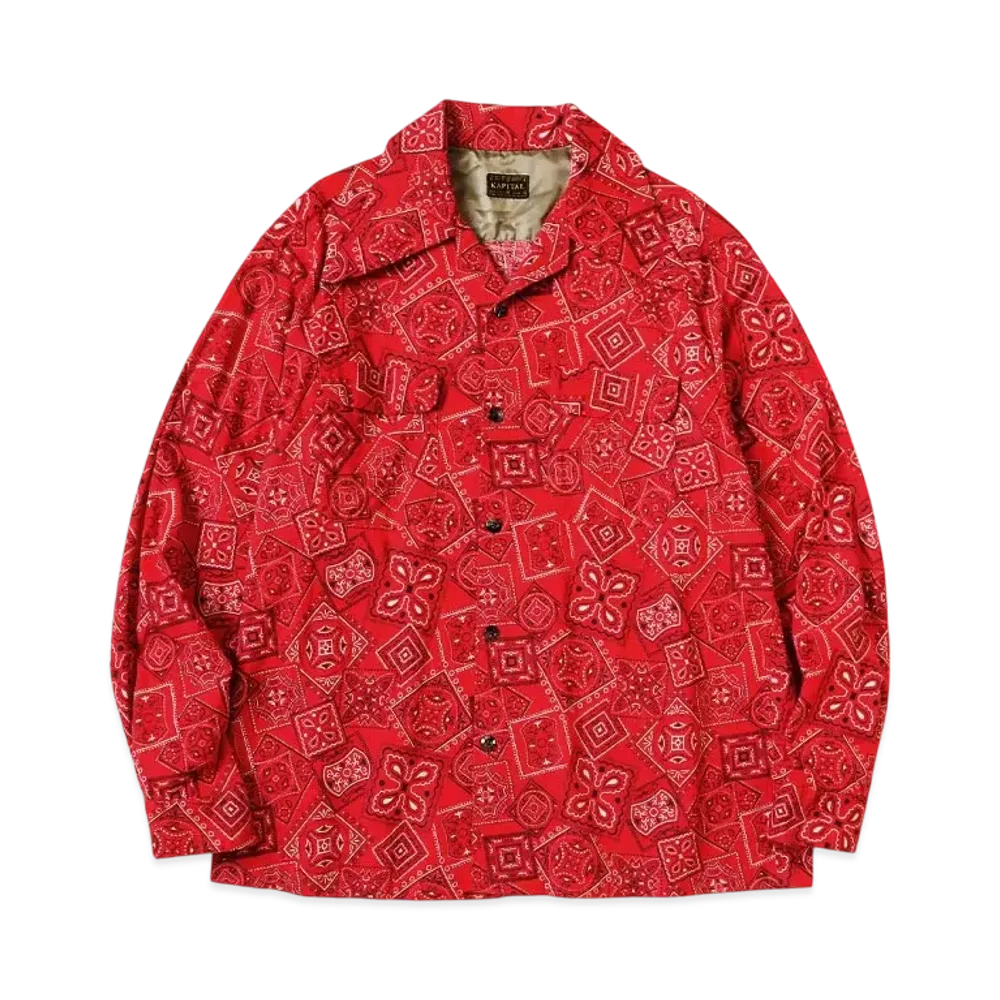 KAPITAL Uneven Sheeting Cookie Bandana Langle Color Border Shirt "Red"