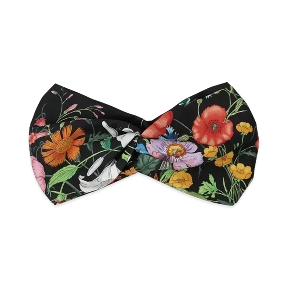 GUCCI Floral Print Silk Headband G "Black"