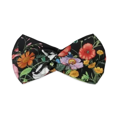 GUCCI Floral Print Silk Headband G "Black"
