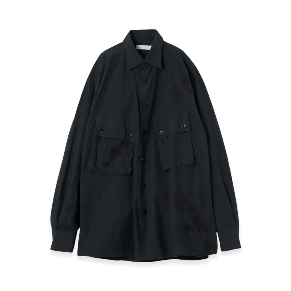 YOKE Cotton Typewriter Cloth Embroidery Utility Shirts "Black"