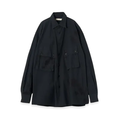 YOKE Cotton Typewriter Cloth Embroidery Utility Shirts "Black"