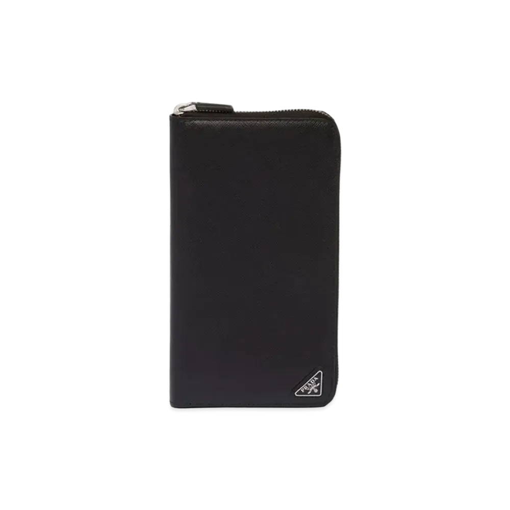 PRADA Saffiano Leather Zip Around Wallet "Black"