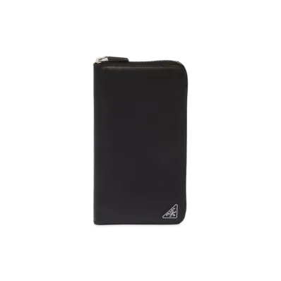 PRADA Saffiano Leather Zip Around Wallet "Black"
