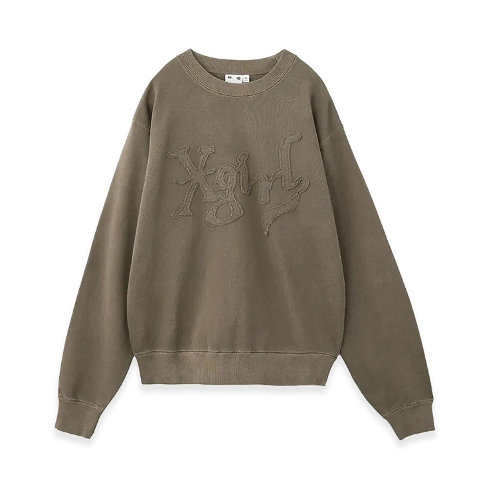 X-Girl Women's Distorted Logo Patch Faded Sweat Top "Brown"