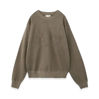 X-Girl Women's Distorted Logo Patch Faded Sweat Top "Brown"