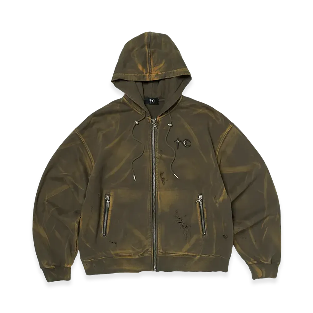 THUG CLUB TC Two Tone Washed Zip-Up Hoodie "Olive"