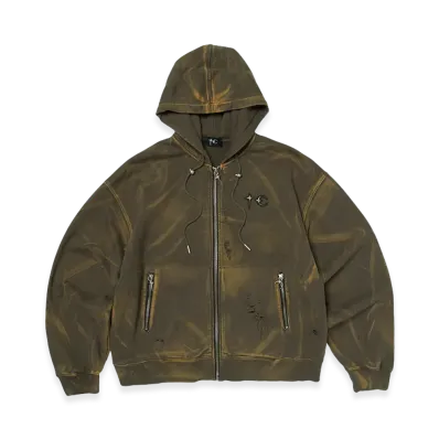 THUG CLUB TC Two Tone Washed Zip-Up Hoodie "Olive"