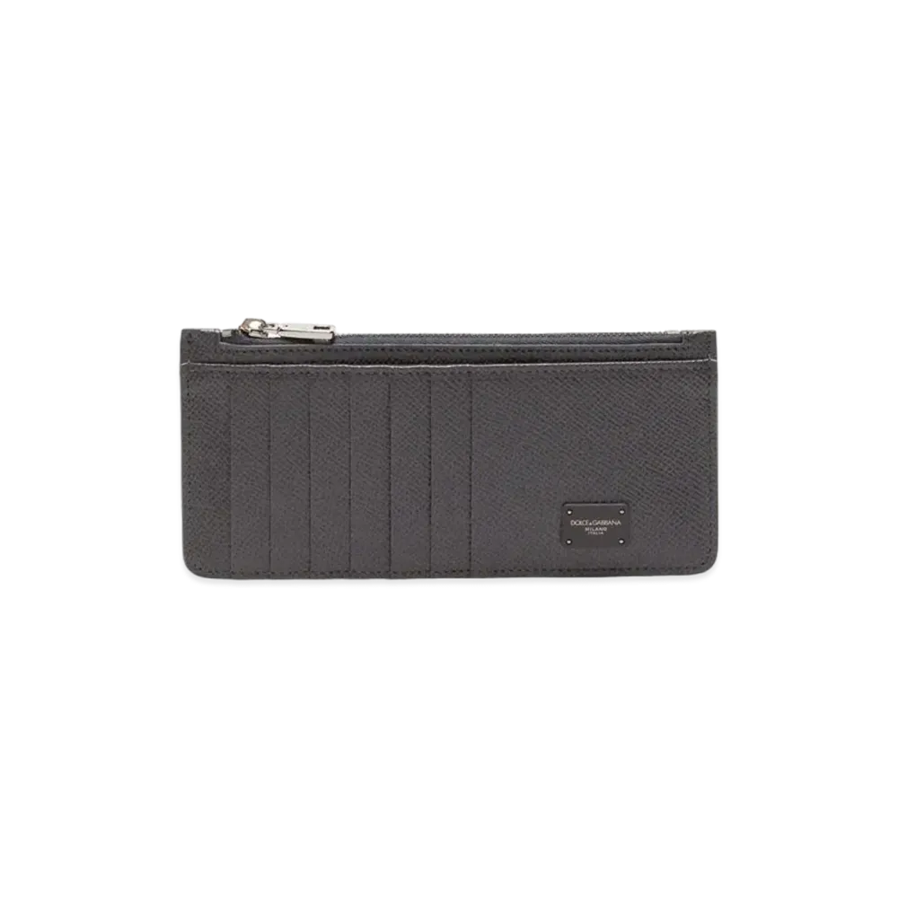 Dolce&Gabbana Vertical Credit Card Holder Dauphine Calfskin Logo Plate "Gray"