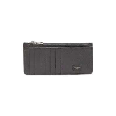 Dolce&Gabbana Vertical Credit Card Holder Dauphine Calfskin Logo Plate "Gray"