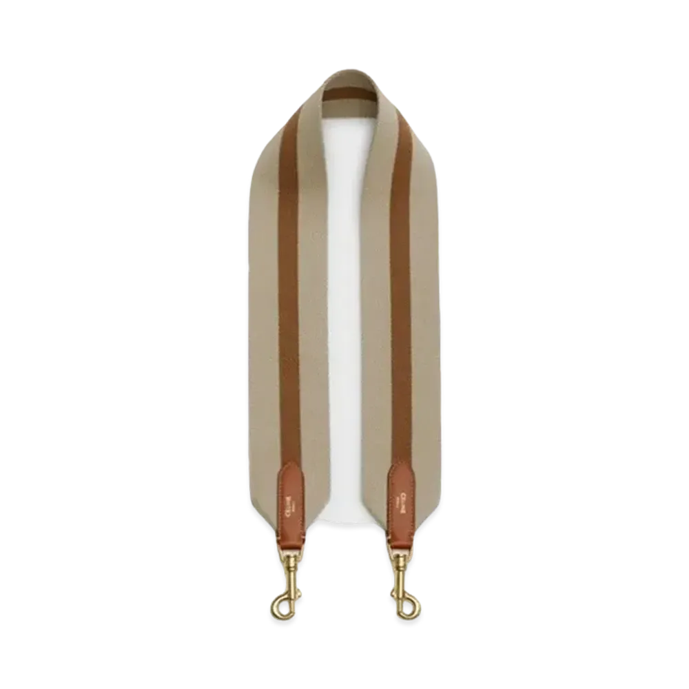 CELINE Short Strap in Textile and Calfskin "Natural/Tan"