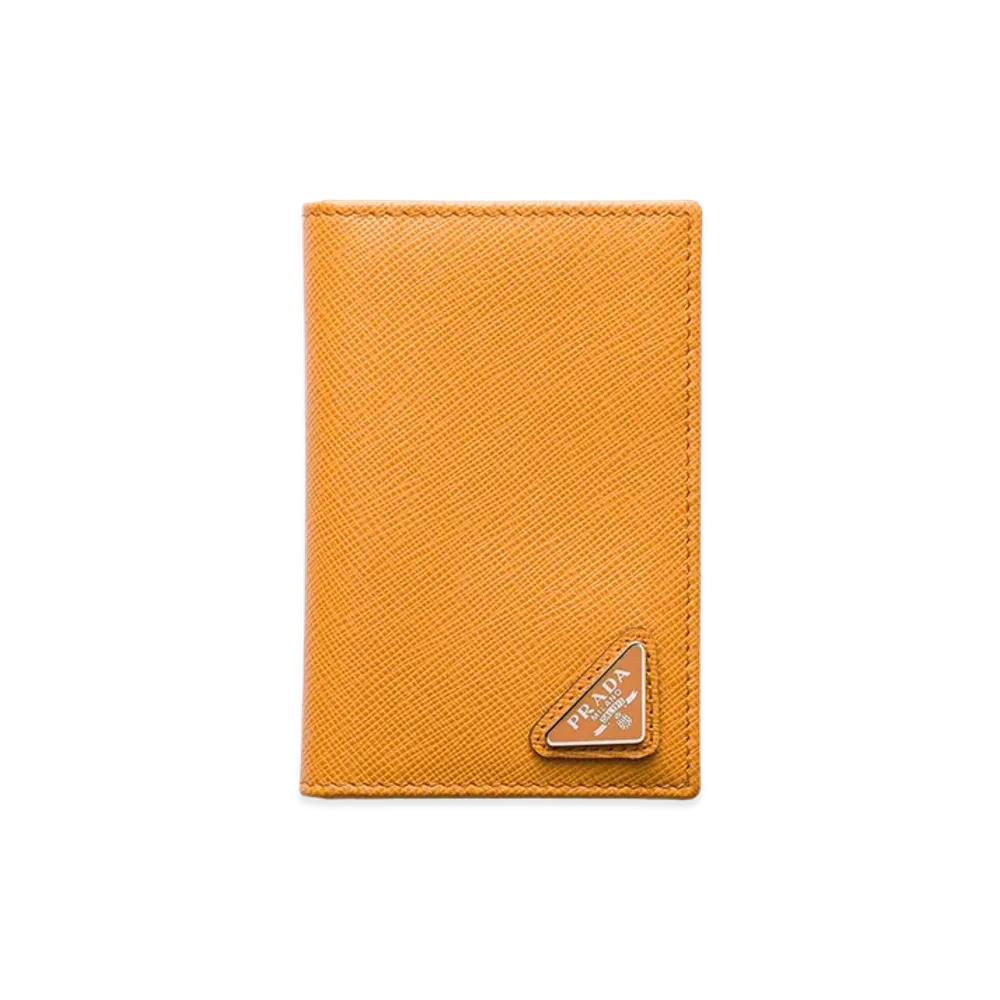 PRADA Saffiano Triangle Card Holder "Amber"