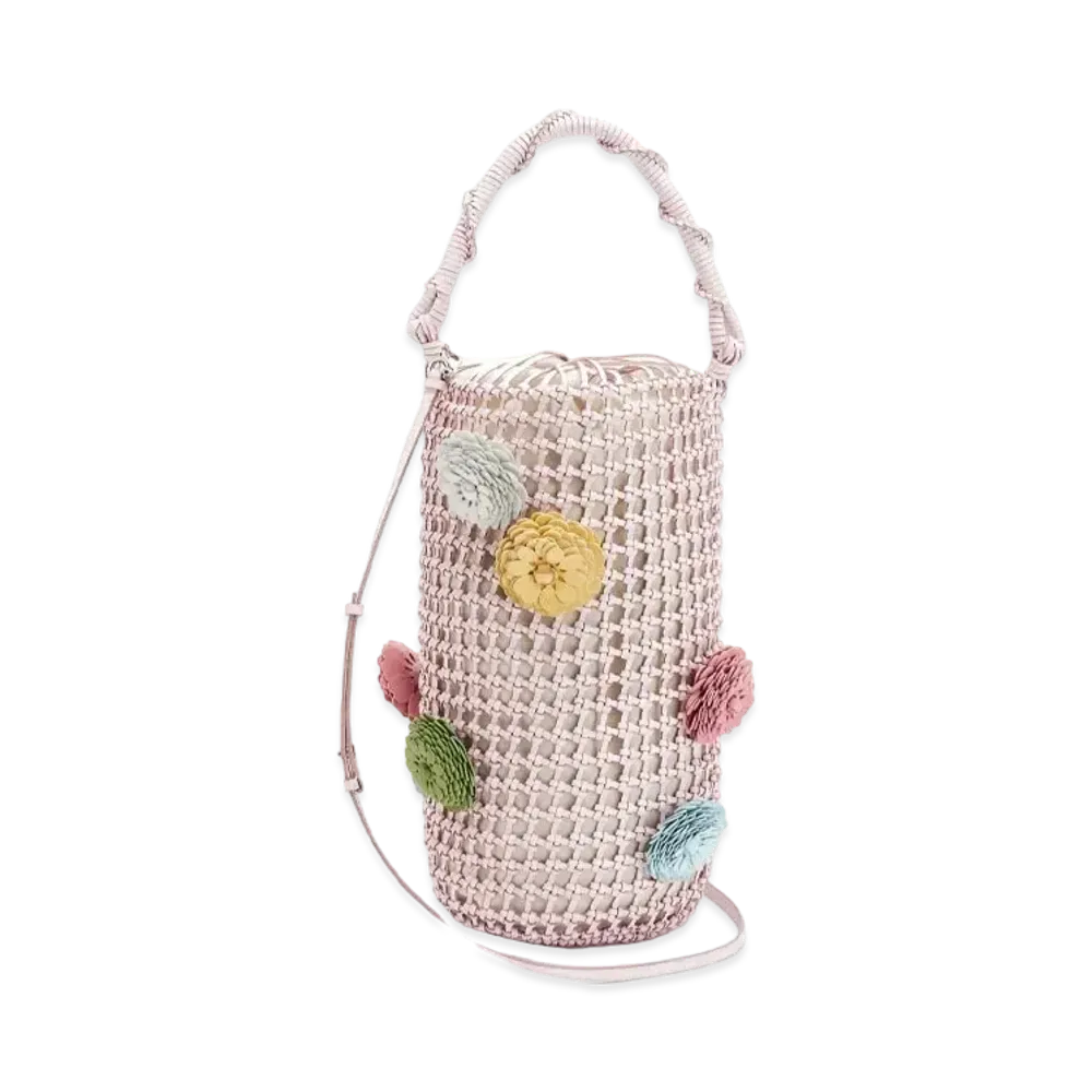LOEWE Flower Bucket Mesh Bag In Calfskin "Icy Pink"