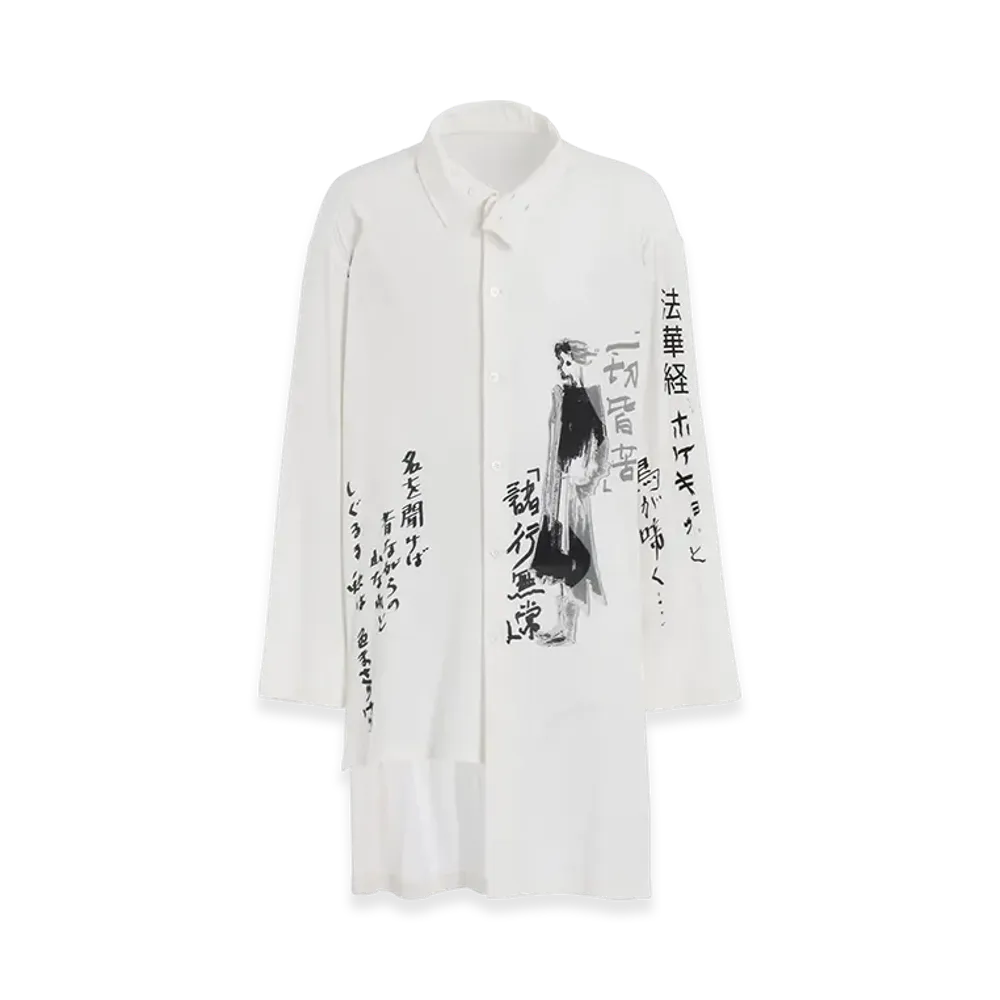 Yohji Yamamoto POUR HOMME White Hard Twisted High Wet Asymmetric Stand Blouse "White"