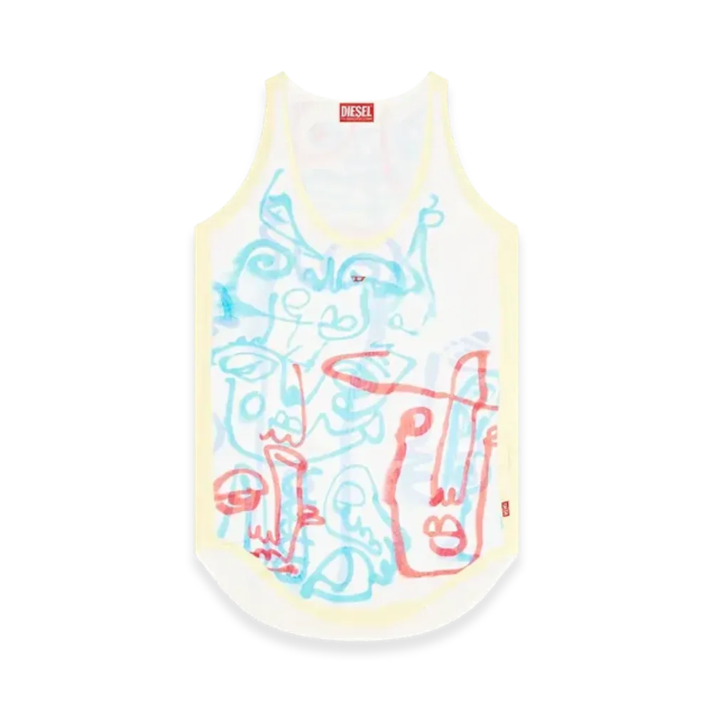Diesel D-Linz-Graffiti-Afr Satin Tank Top With Graffiti Print "White Yellow"