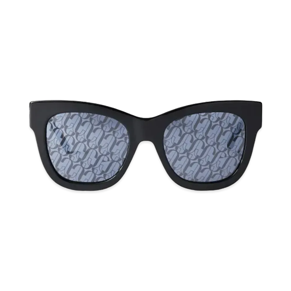 Jimmy Choo Jan Glittered Square Frame Sunglasses With JC Logo "Black"