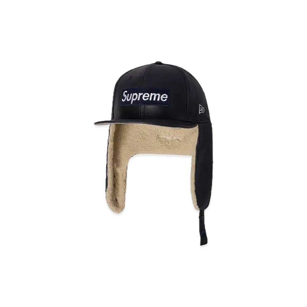 Supreme Leather Earflap Box Logo New Era "Navy"