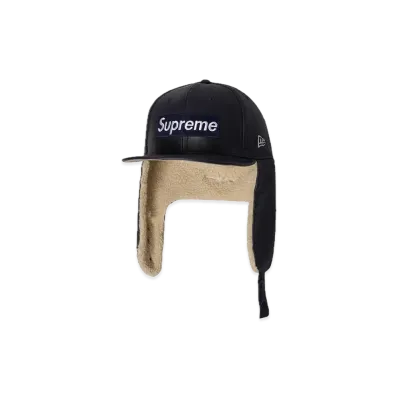 Supreme Leather Earflap Box Logo New Era "Navy"
