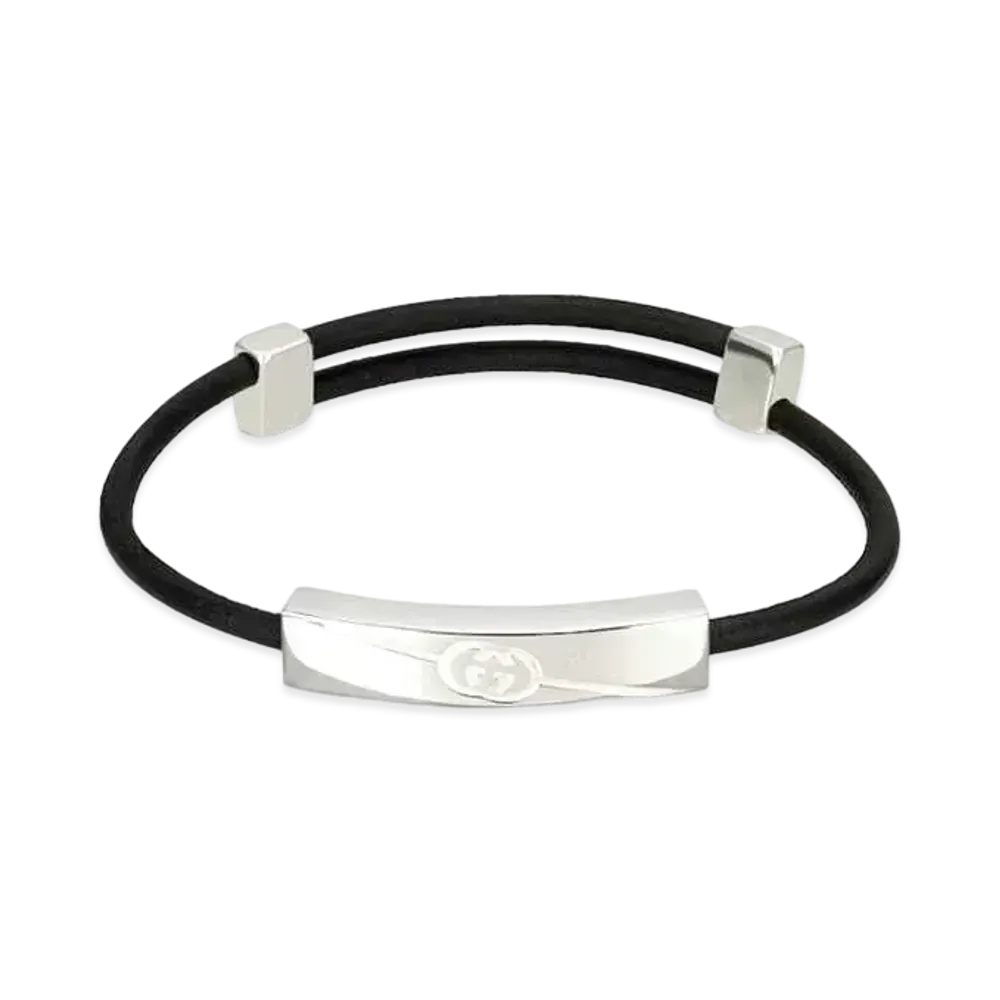GUCCI Diagonal Interlocking G Bracelet "Black/Silver"