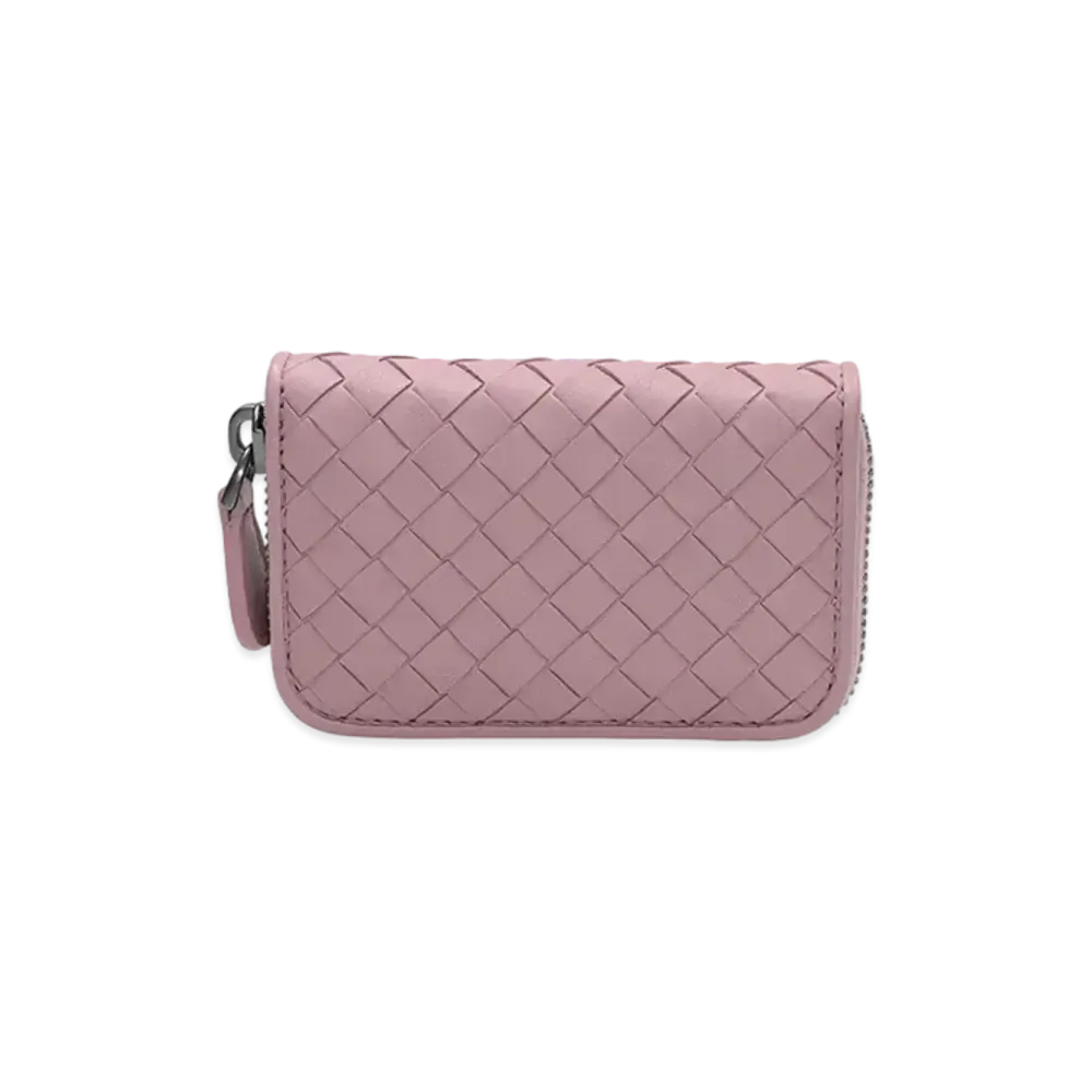 Bottega Veneta Intrecciato Lambskin Zip Around Coin Purse "Mallow Pink"