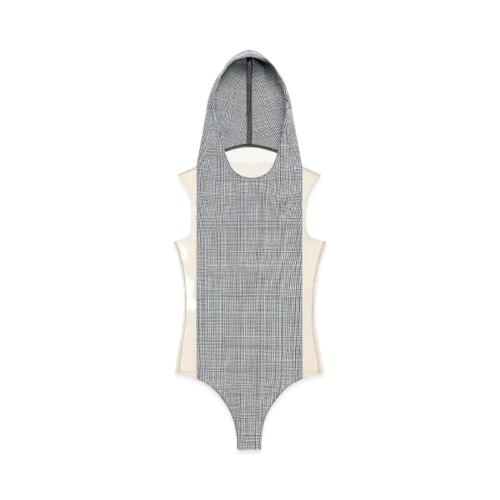 Courreges Illusion Hooded Bodysuit "Sand/Prince of wales"